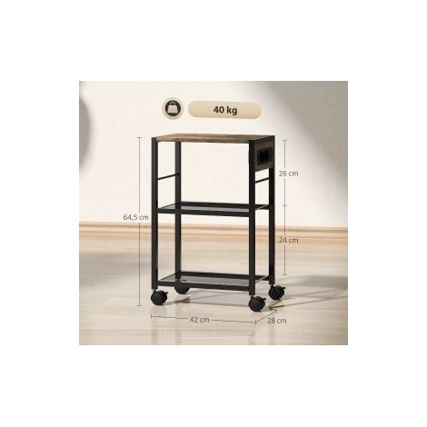Meuble à roulettes pour imprimante avec prises électriques, USB et USB-C, 42 x 28 x 64,5 cm, capacité 40 kg, finition brun rustique (1/5)