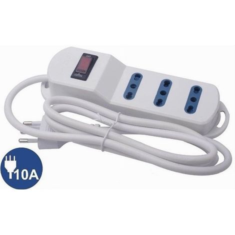 TRADE SHOP - Multipresa Con 3 Uscite Universali Bipasso Spina 10a Cavo 1.5 Mt Bianco 80091n - (1/3)