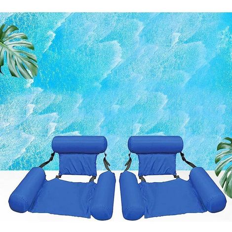 Piscine Hamac Lit Flottant Portable Pliant Gonflable Matelas d'eau Lit de Plage Sports Nautiques Chaise Longue pour Adultes Enfants (2 Pack Blue) (1/5)