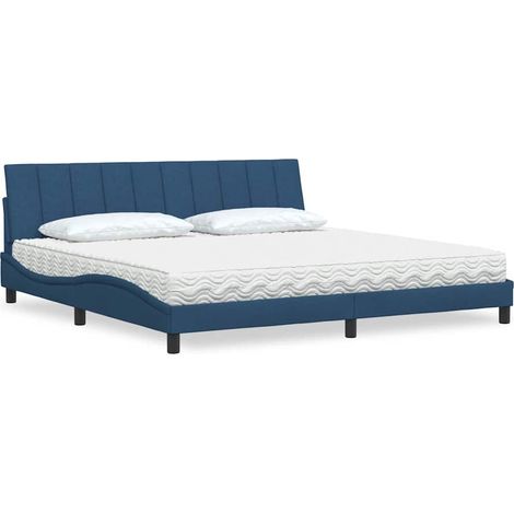 Lit avec matelas Hanko bleu 200x200 cm tissu (1/5)