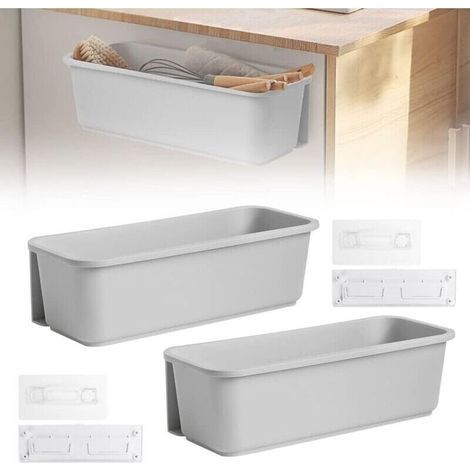 2 PCS Organisateur de Panier Coulissant 37.6x15.2x11.2cm Etagere de Rangement sous Evier Panier Rangement Cuisine Coulissant avec 2 Rails 4 Support Adhésif pour Cuisine, Blanc (1/4)