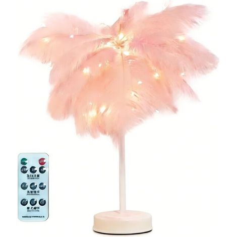 Lampe rose avec plumes d'autruche, lampe de chevet, lampe de table LED, cadeaux de Noël pour chambre à coucher, salon, centre de table pour mariage, décoration de Noël et de la Saint-Valentin