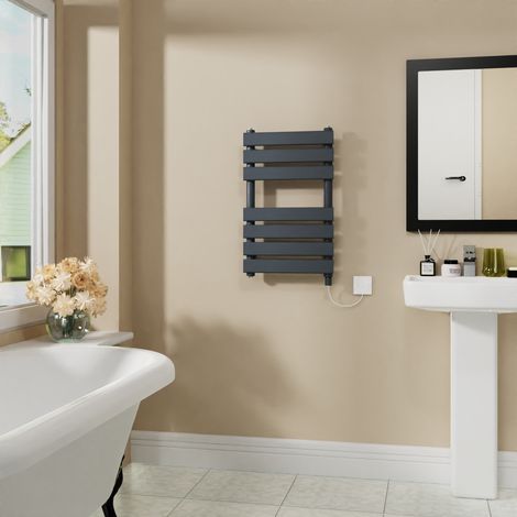Electric Flat Heated Towel Rail Radiator Sand Grey 650x400mm 400W (1/5)