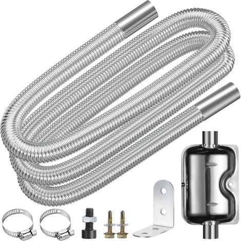 Tuyau d'échappement avec Silencieux, 200cm 25mm Portable Flexible Tuyau d'échappement en Acier Inoxydable avec 2 Colliers en Acier Inoxydable, pour Chauffage Diesel Voiture (1/5)