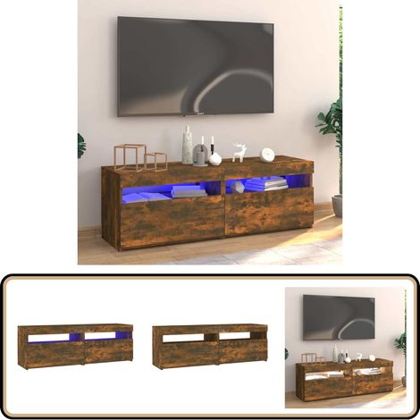 Meuble TV avec lumières LED chêne fumé 120x35x40 cm - Meuble Tv - Meuble Téléviseur - Télévision Murale - Meuble Audiovisuel - Étagères Murales