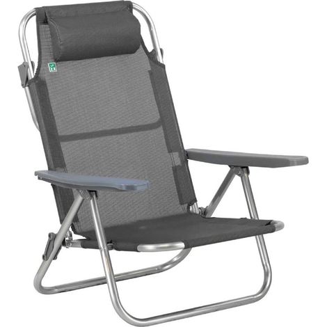 TrAdE Shop Traesio - Sedia Sdraio Spiaggina Pieghevole 5 Posizioni In Alluminio Textilene Con Braccioli Cuscino - Grigio (1/2)