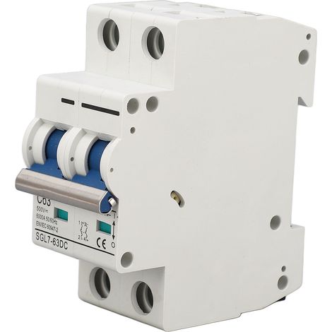 Disjoncteur miniature SGL7-63DC 2 pôles 63A, interrupteur-sectionneur solaire DC500V, déclencheur thermomagnétique, montage sur rail DIN pour systèmes photovoltaïques. (1/5)