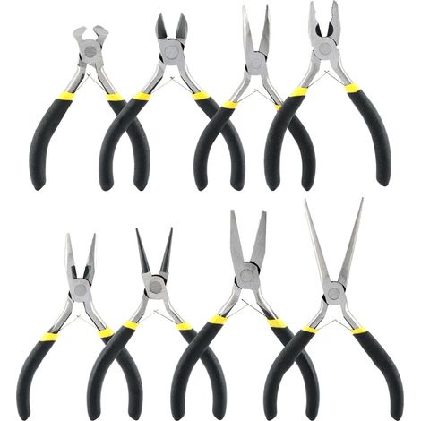 Set mit 8 Minizangen und ergonomischen Spitzzangen für Schmuckherstellung, Elektronikreparaturen und Heimwerkerprojekte. Multifunktionales Werkzeugset für Schmuckherstellung und Reparaturen.