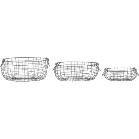 Set de 3 paniers ovales en fils de fer - Gris - L 39,4 cm - Livraison gratuite