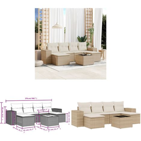 Salon de jardin avec coussins 7 pcs beige résine tressée - Ensemble Salon De Jardin - Meuble De Jardin - Salon Exterieur - Résine Tressée - Rotin Synthétique - Home & Living (1/3)