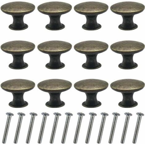 12pcs 30mm Boutons de Tiroirs Vintage Bouton de Porte Bronze Ronde Poignée Vintage de Meuble Unique Trou avec Vis Rétro Décoration Bouton de Buffet pour Armoire Placard Table de Chev