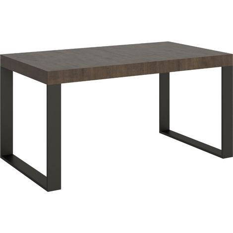 Table à manger extensible Tiroz 2 rallonges fines 4 pieds 160 à 264 cm-Marron-4 pieds-2 rallonges fines-160 à 264 cm (1/5)