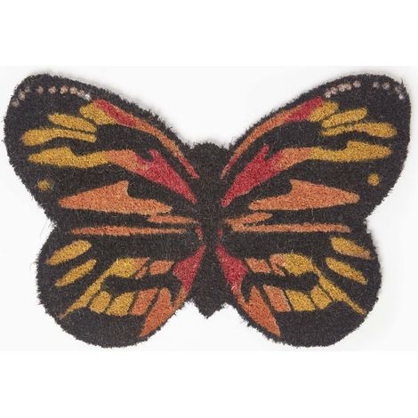 HOMESCAPES Orange Butterfly Coir Doormat (1/4)