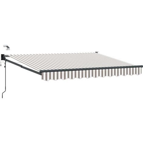 Store banne motorisé rétractable gris clair et blanc (1/5)