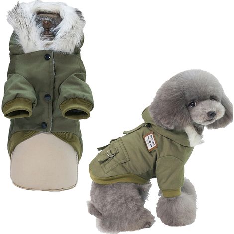Cappotto invernale per cani, Cappotti invernali per cani di piccola taglia, Felpa invernale con cappuccio e tasche per cani, Abbigliamento caldo per cani (verde)