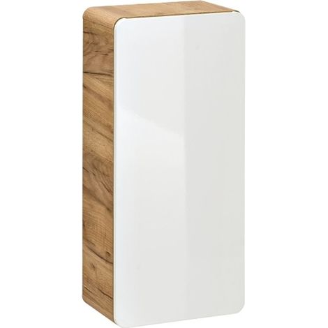 Mobile bagno ERBANO – Rovere chiaro e bianco lucido – 35x75 cm – 1 porta – Da appendere