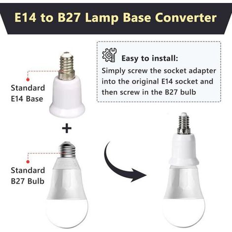 Adaptateur E14 Vers E27 - Convertisseur de Douille - Pour Ampoules LED Halogène CFL - 0-250 V 80 W - Lot de 6 (1/5)