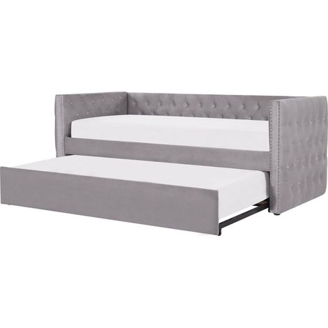 Ausziehbett Samtstoff GASSIN 90 x 200 cm Grau (1/5)