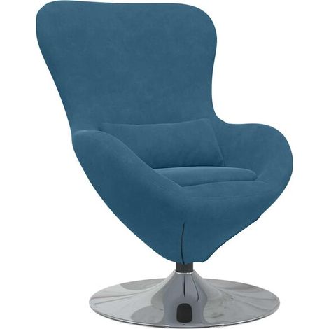 Fauteuil en velours bleu en forme d'œuf (1/5)
