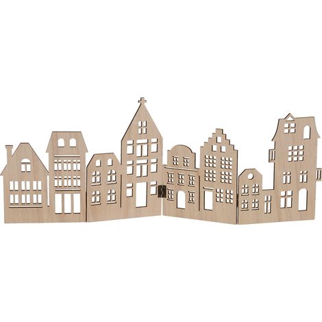 Deko Holz Skyline klappbar 50 x 22 cm - natur - Weihnachts Stadt Silhouette zur Tischdekoration - Weihnachtsdeko Tischdeko für Weihnachten Weihnachtsstadt Häuserzeile