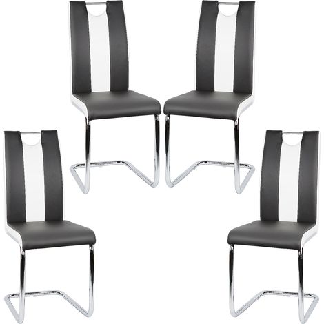 Set de 4 Sillas de Comedor de Estilo Moderno, Sillas de Cocina de Piel Sintética con Asiento Ergonómico, Negro (1/5)