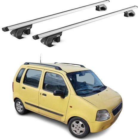 OMAC Dachträger Aluminium TÜV geprüft für Suzuki Wagon R+ 2000-2008 – Für Standard Dachreling – T Nut – Max 90 kg – 2 Schlösser Silber (1/5)