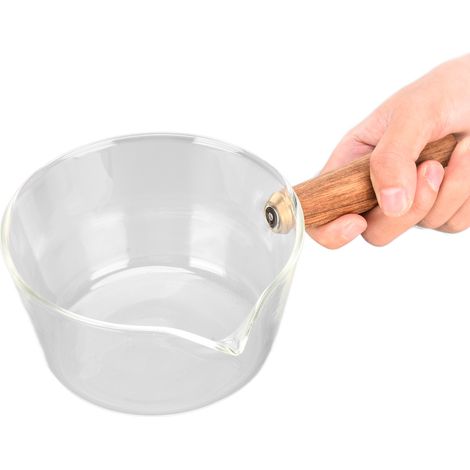 Casserole à lait en verre avec bec verseur en V et manche en bois, 400ml, ustensile de cuisine (1/5)