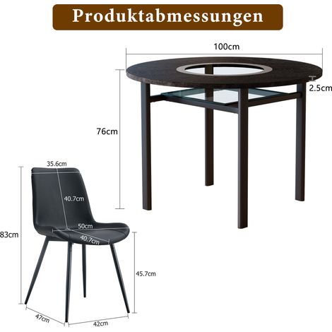 Conjunto de comedor con mesa redonda de 100 cm y 4 sillas de PU negro, efecto madera negra, HOMVRA (1/5)