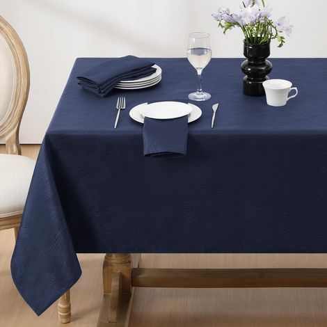 Nappe rectangulaire Jacquard motif vagues 240x140 cm Bleu hydrofuge lavable