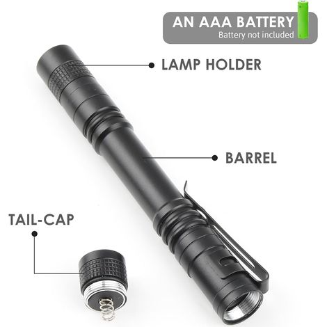 Mini lampe torche LED à clip ceinture, étanche, idéale pour la randonnée, le camping, la chasse, la pêche et les travaux d'entretien. Fonctionne sur piles. (1/3)