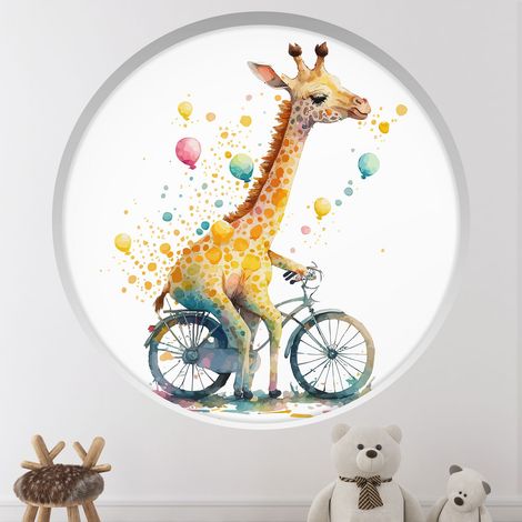 Stickers Trompe l'oeil Arche ronde Enfants - Girafe à vélo - Diamètre 60 cm (1/4)