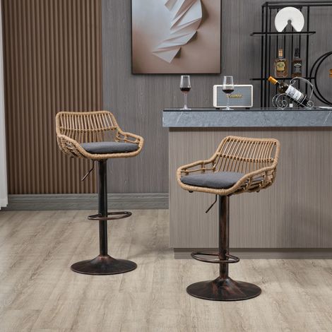 Lot de 2 tabourets de bar modernes réglables avec repose-pieds, idéal pour cuisine et salle à manger (Gris)