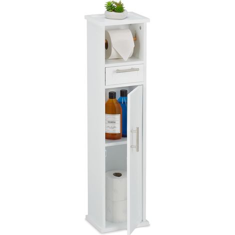 Support Papier Toilette, Non Fixe, 2 Compartiments & Un tiroir, 87,5x22x17,5 cm, Rangement, Blanc - argenté (1/5)