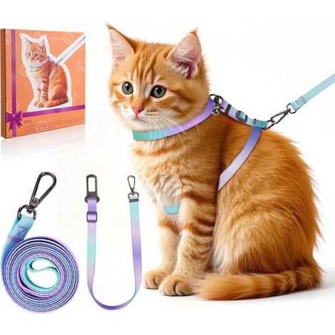 Harnais pour chat avec laisse - 4 en 1 - Anti-éclatement et réglable - Harnais léger pour chat avec ceinture de voiture - Pour chats de petite, moyenne et grande taille (taille M) (1/5)