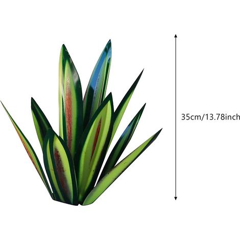 Escultura de jardín de metal para armar, Agave – Agave decorativo de metal para patio, impermeable, resistente a la corrosión, 35 cm, hierro, azul/verde dorado, 1 pieza. Juego de escultura de tequila.