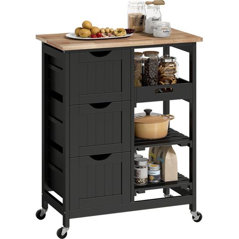 HOMCOM Rolling Kitchen Island Cart, Bar Serving Cart, Compact Trolley Black (1/5)