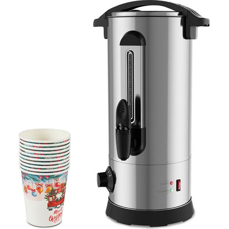 Jiubiaz Distributeur de boissons chaudes 10 L, 1500 W, inox argenté, thermostat, robinet, niveau visible, 10 gobelets (1/5)