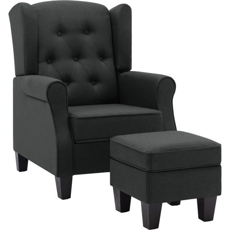 Poltrona lounge dal design moderno con poggiapiedi in tessuto imbottito grigio scuro DEC026834