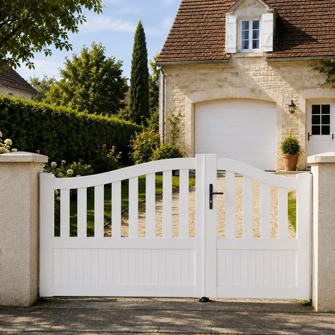 Portail battant manuel PVC blanc structure renforcée H 146 x L 250 cm BREST galbé