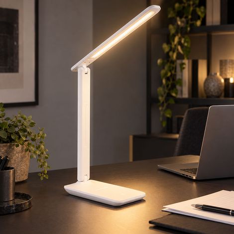 LED Tischleuchte Tischlampe Arbeitszimmerleuchte Beweglicher Spot dimmbar Touch Weiß H 50 cm (1/5)