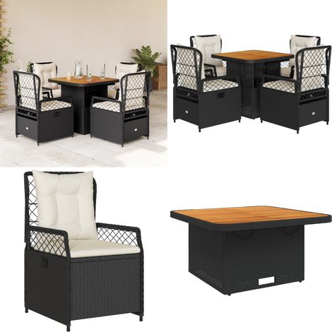 Ensemble à manger de jardin coussins 5pcs Noir Résine tressée - Ensemble Salon De Jardin - Mobilier De Jardin - Table Extensible - Chaises Pliantes - Résine Tressée - Home & Living