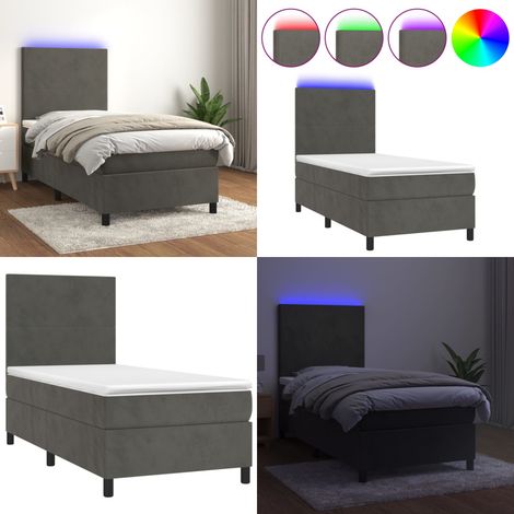 Cama box spring colchón y LED terciopelo gris oscuro 80x200 cm - Colchón con LED - Cama box spring