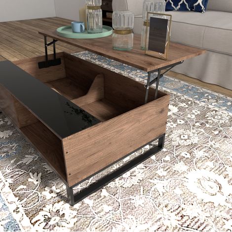 Tavolino da caffè sollevabile 102x58x35,5 cm con contenitore noce nero OKWISH (1/5)