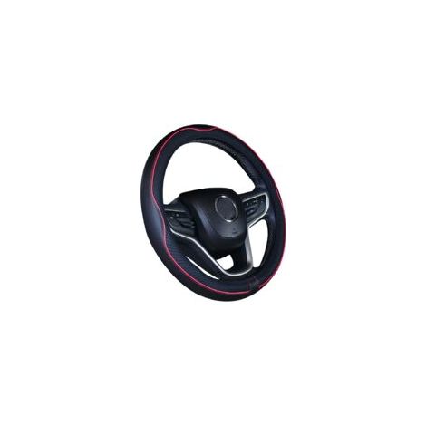 Housse de volant de voiture en cuir microfibre rouge noir 15 pouces (1/5)