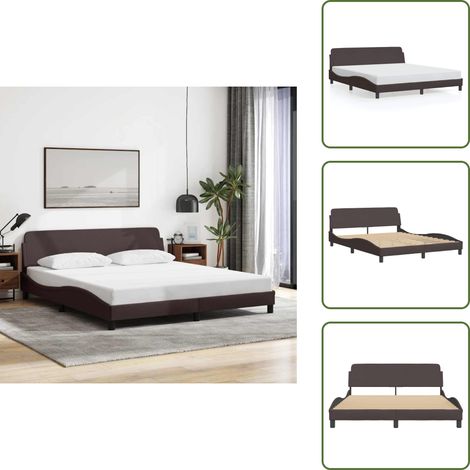 The Living Store Bettgestell ohne Matratze Dunkelbraun 160x200 cm Stoff - Bettestel - Holzrahmen - Doppelbett - Lattenrost - Kopfendeckung (1/5)