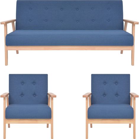 3-tlg. Sofagarnitur Stoff Blau
