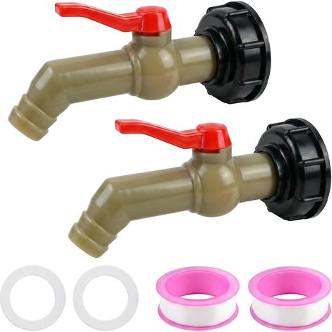 Lot de 2 Robinet Cuve 1000L S60X6, Vanne Cuve avec Adaptateur en Plastique 1", Raccord Robinet Récupérateur Eau De Pluie, Adaptateur de Réservoir IBC, pour Réservoir IBC de 1000 L (1/5)