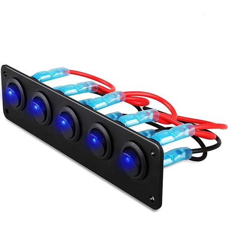 2X Panneau de Commutateur à Bascule avec 5 Interrupteurs à Bascule Pré-Câblés Marche-Arrêt pour Camion de Remorque de Véhicule Automobile 12V 24V SUV Bateau Bateau RV