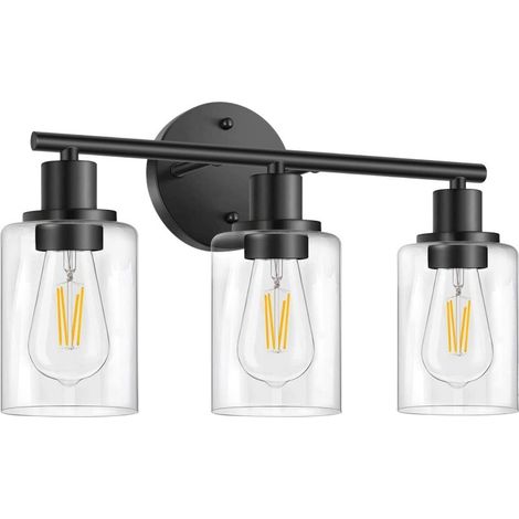 Vintage Drei-Kopf-Wandlampe, Badezimmerspiegel-Frontlampe, 3-Kopf-Schwarz mit drei Glühbirnen, Eurometer