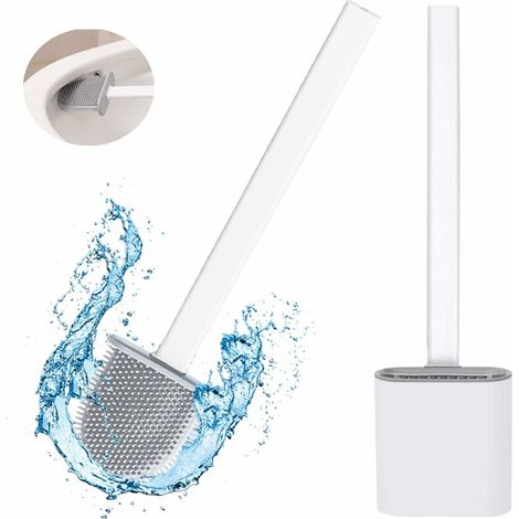 Brosse de toilette en silicone blanc (1 pièce), avec support à séchage rapide, pouvant être posée ou suspendue.